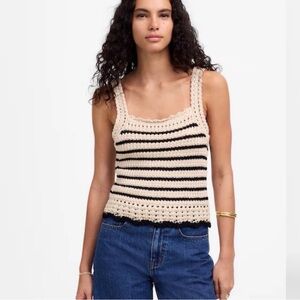 🖤Madewell Black & Cream Crochet Tank Top Size M | Striped Knit